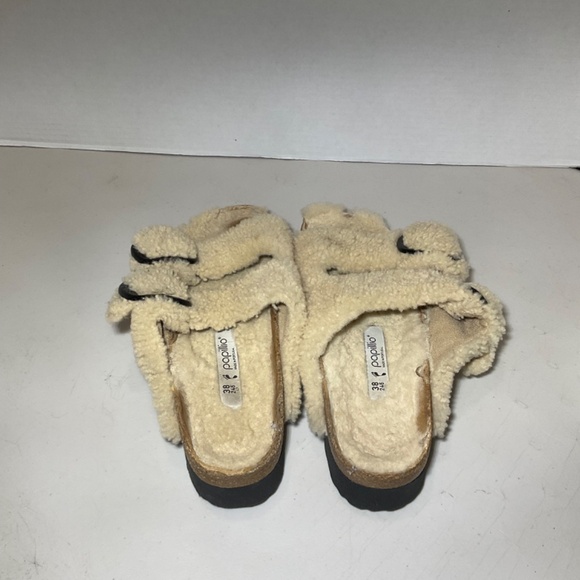 Papillio Arizona Big Buckle Shearling Teddy Eggshell Sandals Size 7 - Picture 7 of 10